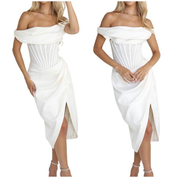 House of CB Dresses & Skirts - House of CB White Off-Shoulder Midi Dress